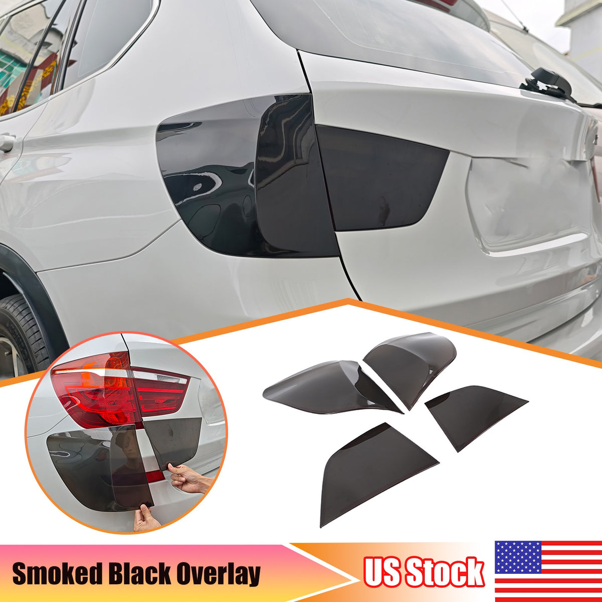 Black Smoked Gray ABS Taillight Cover Trim For BMW X3 F25 2011-2017 US 1