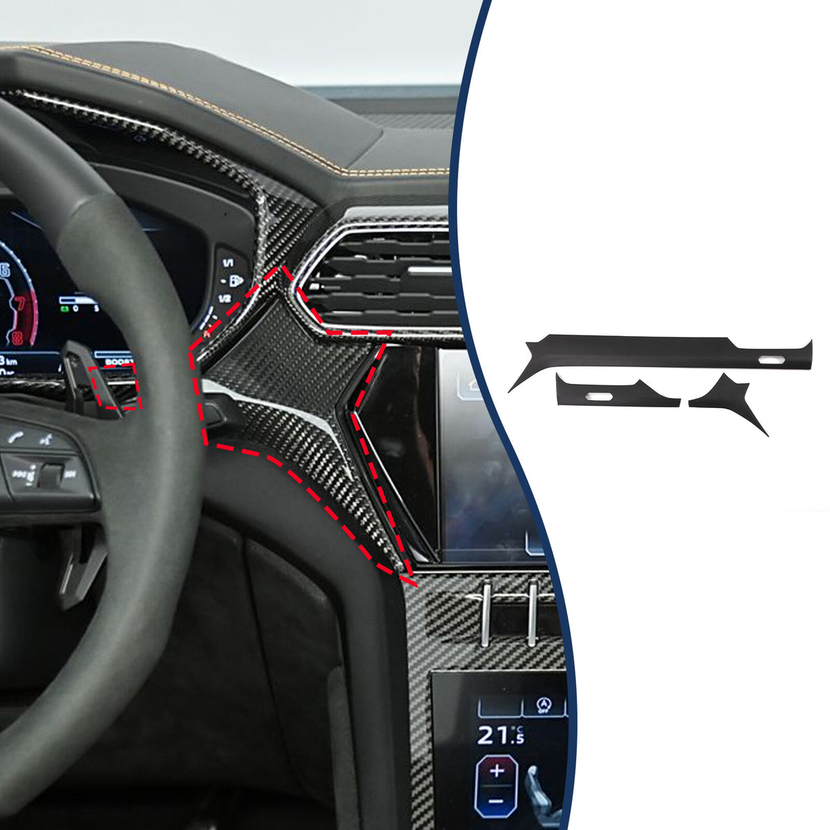 Matte Real Dry Carbon Fiber Center Console Panel Trim For Lamborghini URUS 18-23 11