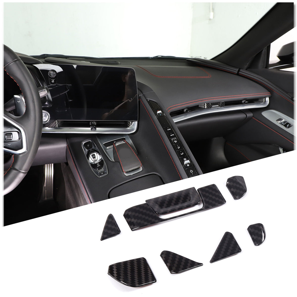 Carbon Fiber ABS Interior Decoration Cover Trim Kit For Corvette C8 2020-2025 - Styles 26-30 16
