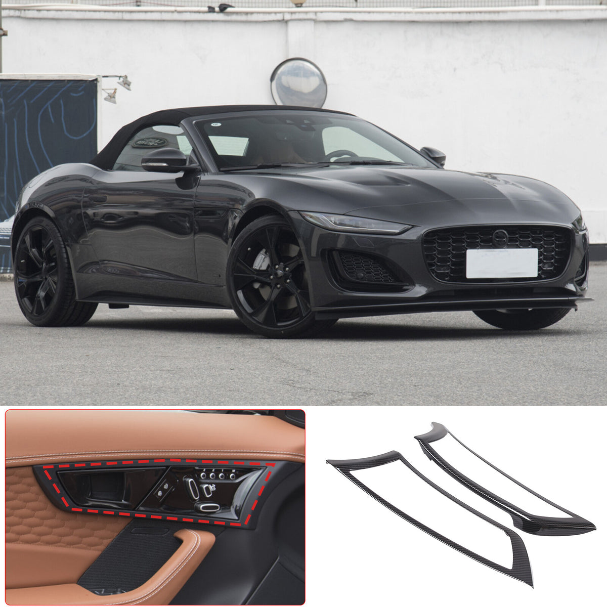 ABS Carbon Fiber Inner Door Handle Frame Cover Trim For Jaguar F-TYPE 2013-24 US 2