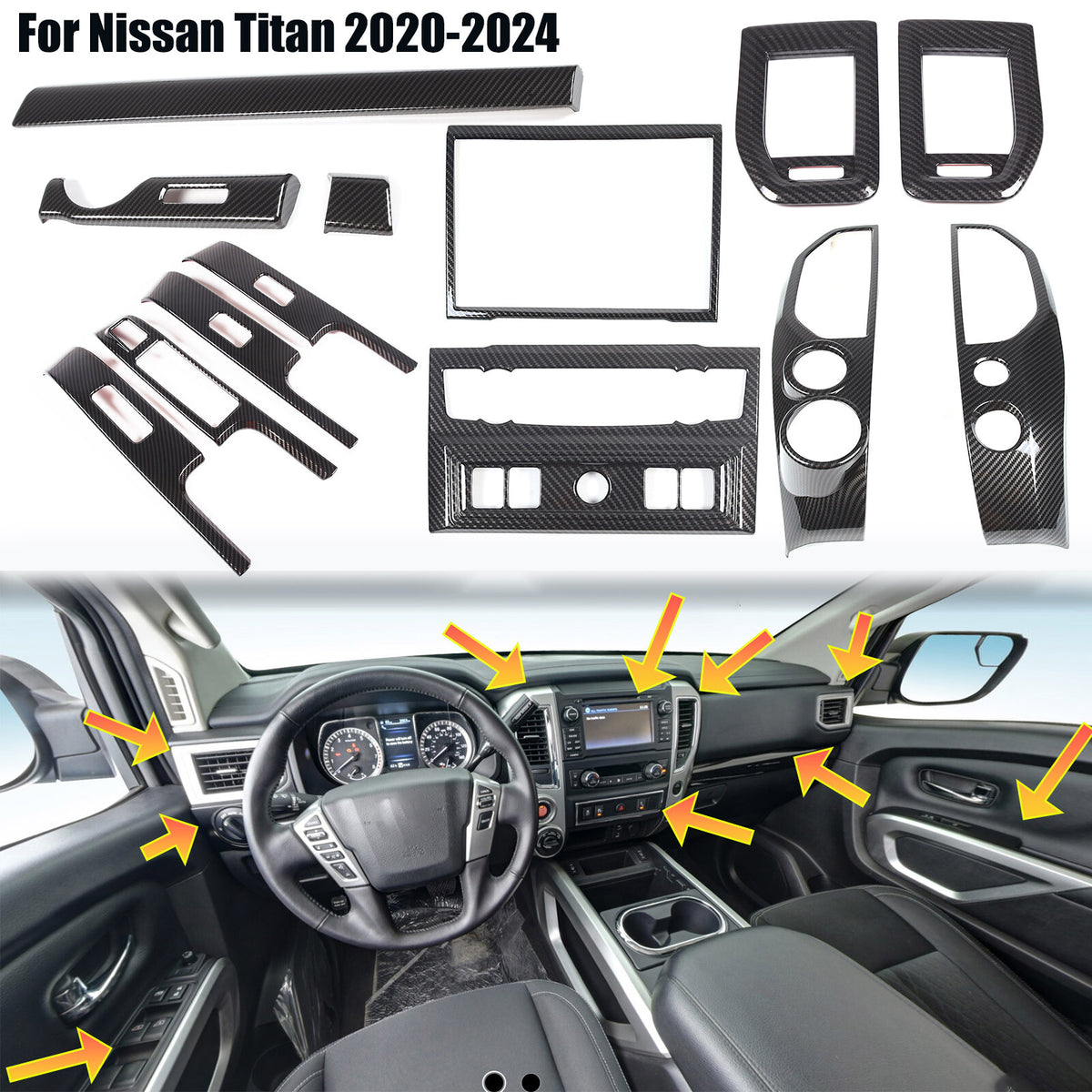Center Console Interior Trim Cover Full Set Kit For Nissan Titan 4 door 2020-24 1