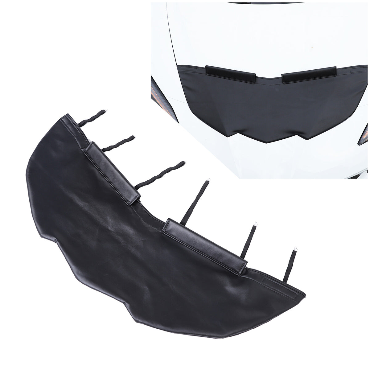 PU Leather Car Bonnet Hood Bra Wind & Bug Deflectors For Corvette C8 2020-26 US 5
