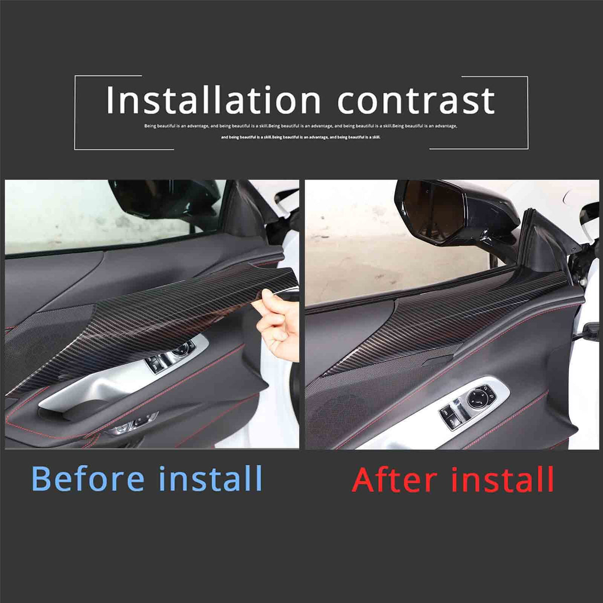 6PCS Carbon Fiber Pattern Interior Door Panel Cover Set For Corvette C8 2020-26 10