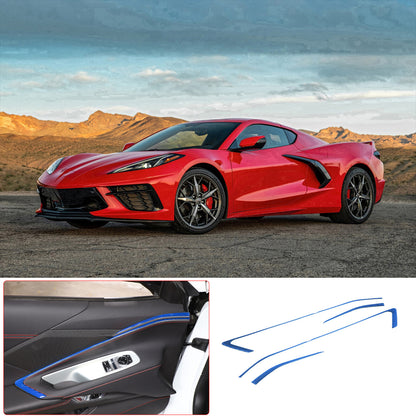 Blue Carbon Fiber Interior Door Panel Trim Sticker Strip For Corvette C8 2020-25 4