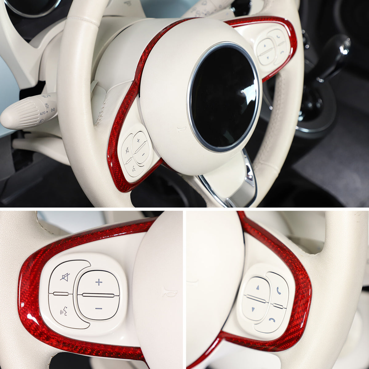 Red Real Carbon Fiber Steering Wheel Trim For Fiat 500 Abarth 595 695 2016+ 17