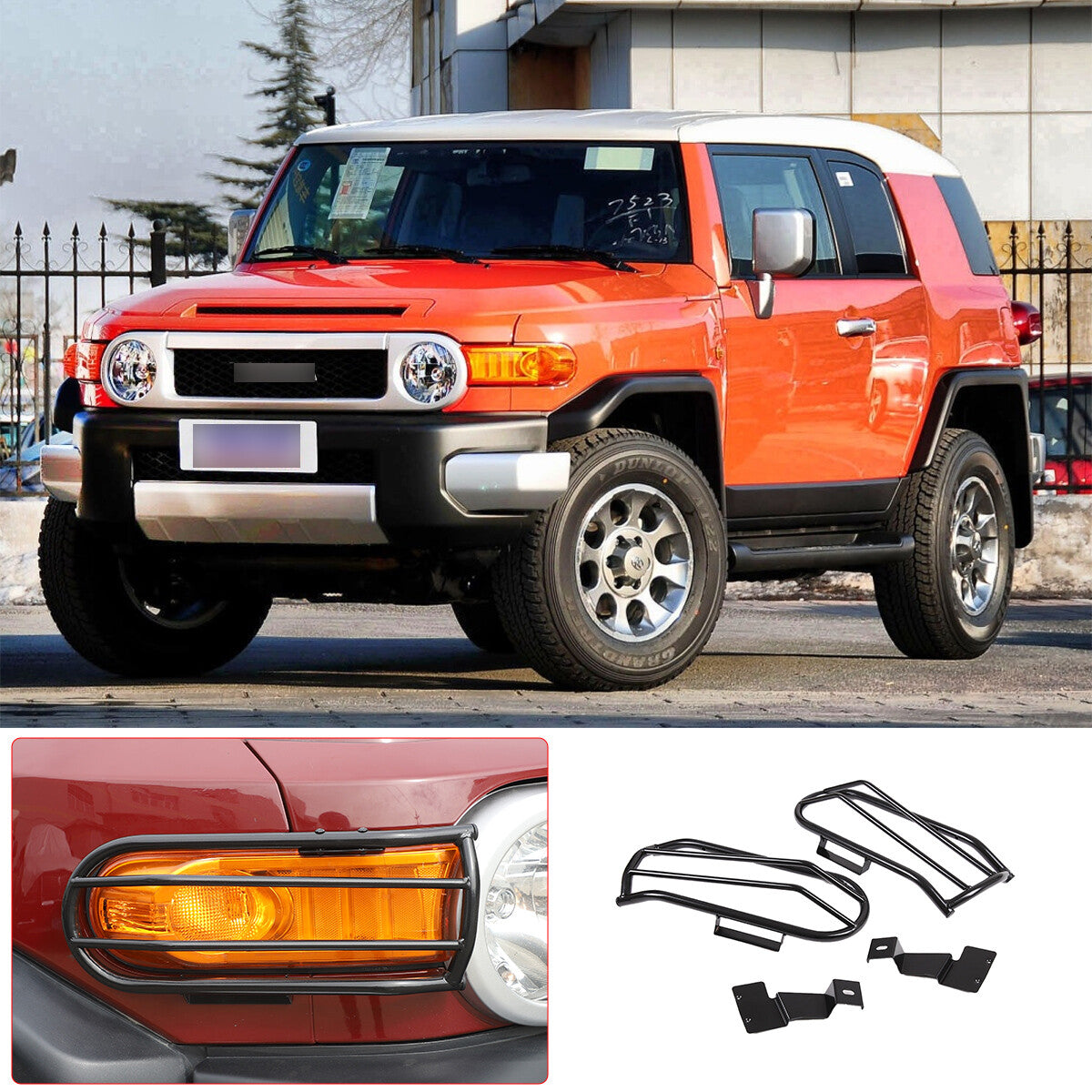 For Toyota FJ Cruiser 2007-21 Black Steel Front Fog Light Bumper Lamp Cover Trim 1