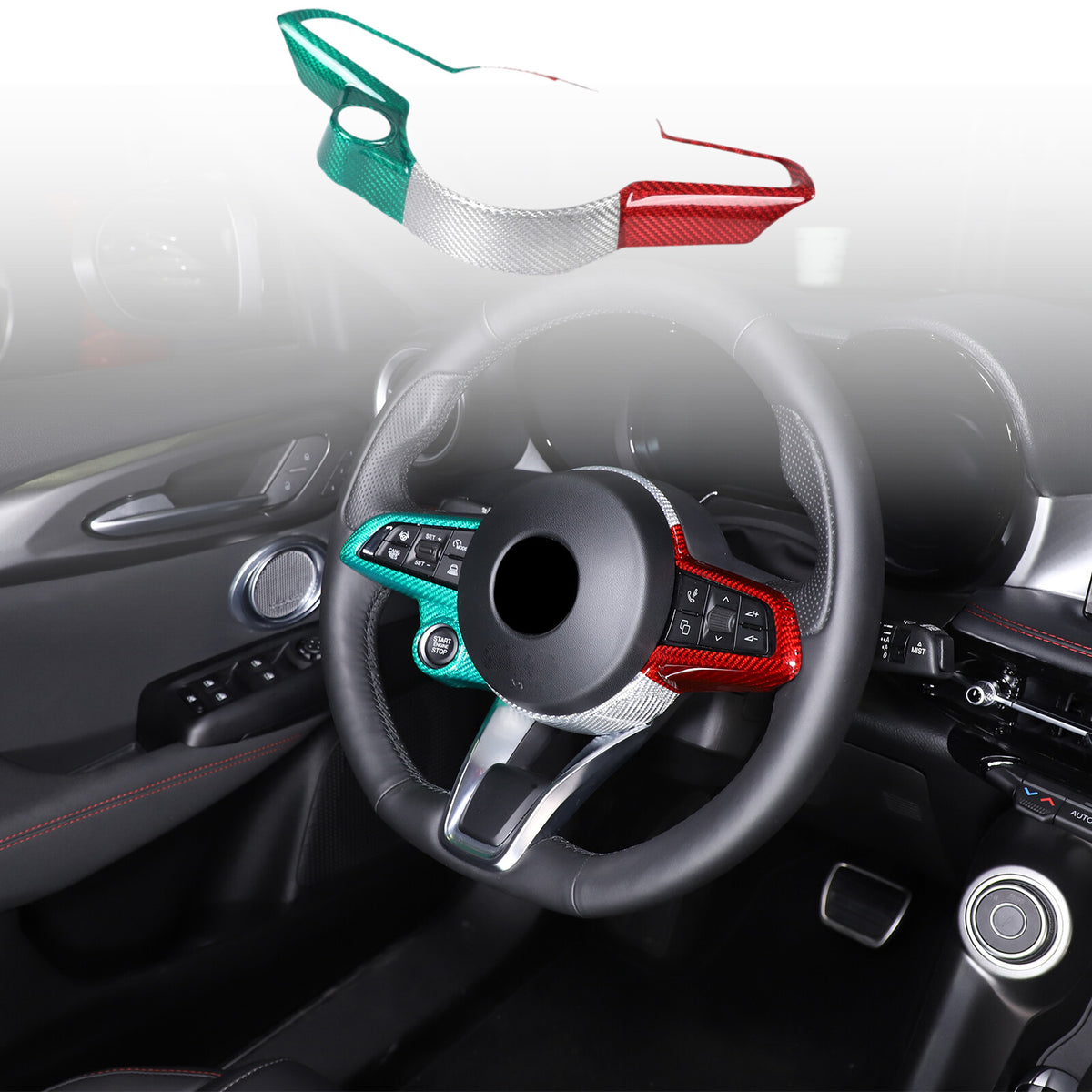 Carbon Fiber Steering Wheel Cover Trim Frame For Alfa Romeo Giulia/Stelvio 2020 1
