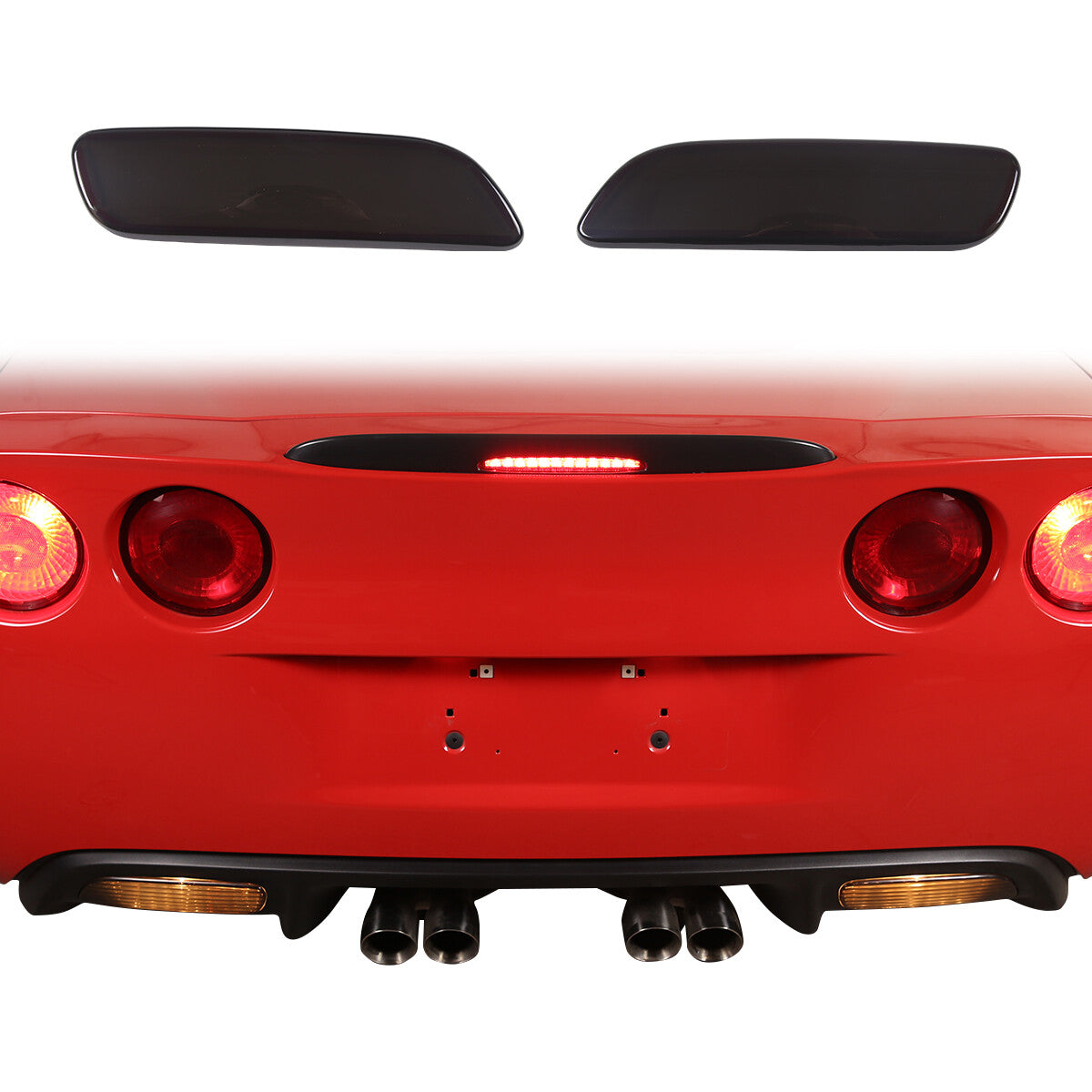 Smoked Taillight & Rear Fog Blackout Light Cover Trim For 2005-2013 C6 Corvette 10
