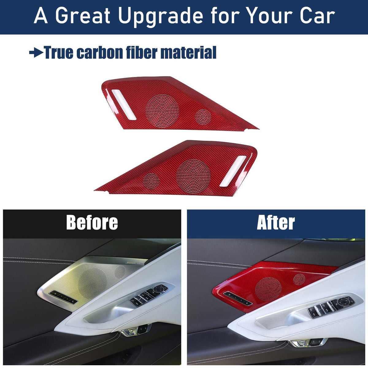 Red Carbon Door Sound Speaker Cover Trim For Corvette C8 2020 2021 2026 2026 2