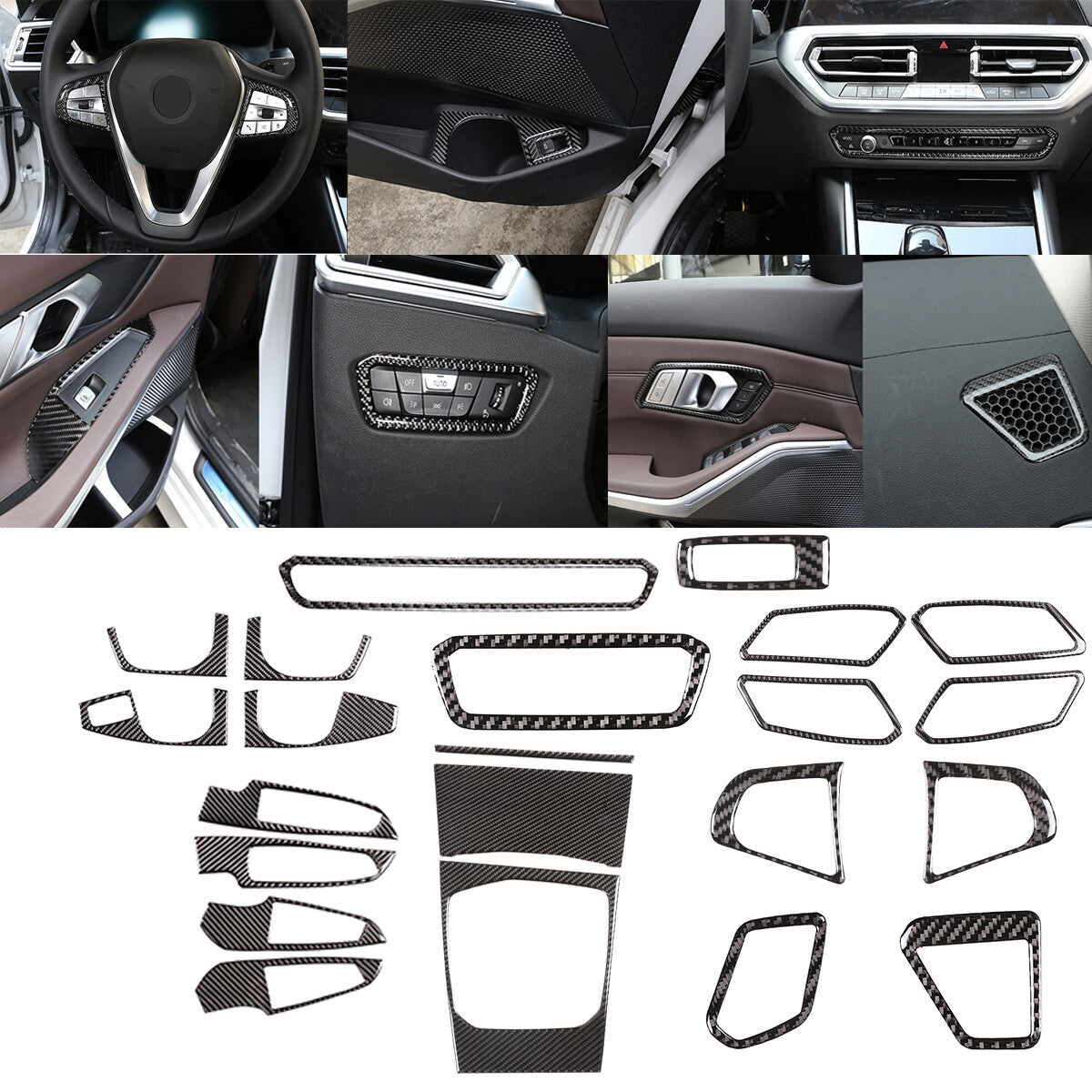 22pcs Carbon Fiber Interior Trim Cover Set Kit For BMW 3 Series G20 2020-2022 1