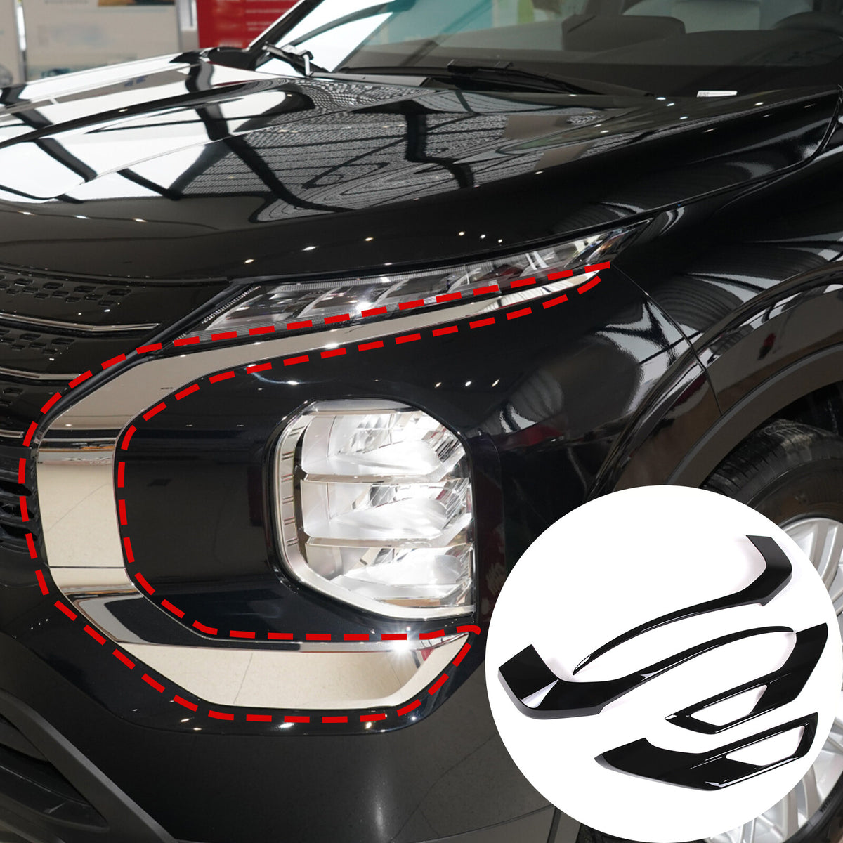 For Mitsubishi Outlander 2022 2023 Black Front Side Grille Molding Cover Trim 3