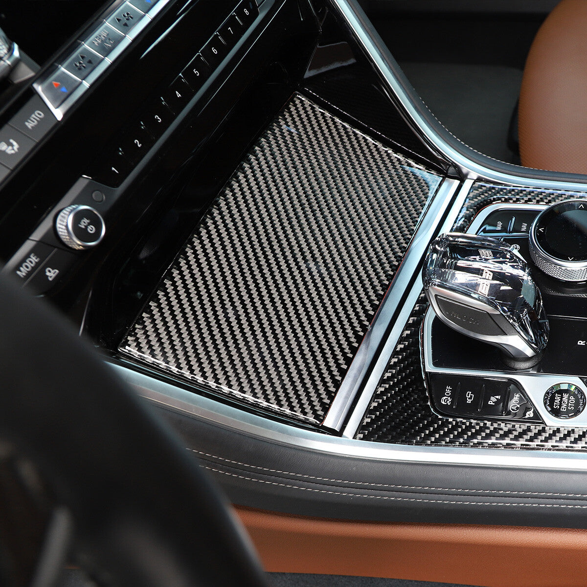 4pcs Carbon Fiber Console Gear shift Panel Trim Cover For BMW 8 Series G15 19-22 5