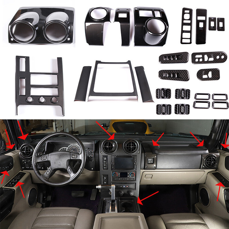 ABS Carbon Fiber Interior Full Set Panel Cover Trim Kit for Hummer H2 2003-2007 1