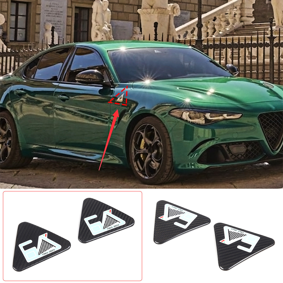 Real Carbon Car Side Fender Emblem Badge Trim For Alfa Romeo Giulia/Stelvio 17+ 12