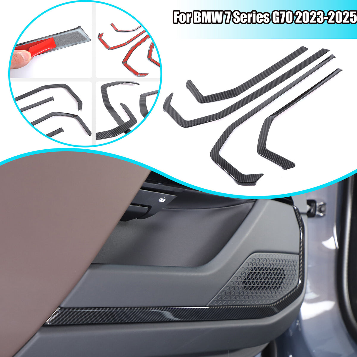 ABS Carbon Fiber Inner door Armrest panel Trim Cover For BMW 7 Series G70 23-25 1