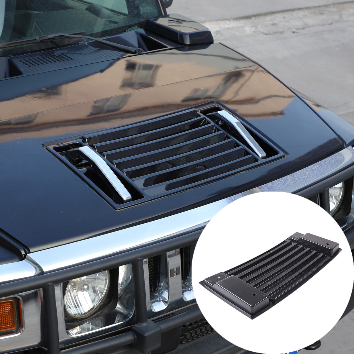 Black Hood Deck Vent Panel Handle Covers Trim W/ Handles For 03-09 Hummer H2 4