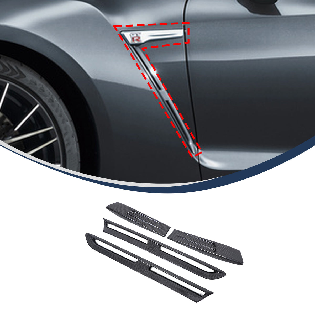 Real Dry Carbon Fiber Front Fender Air Vent Trim For Nissan GTR R35 2008-2016 3
