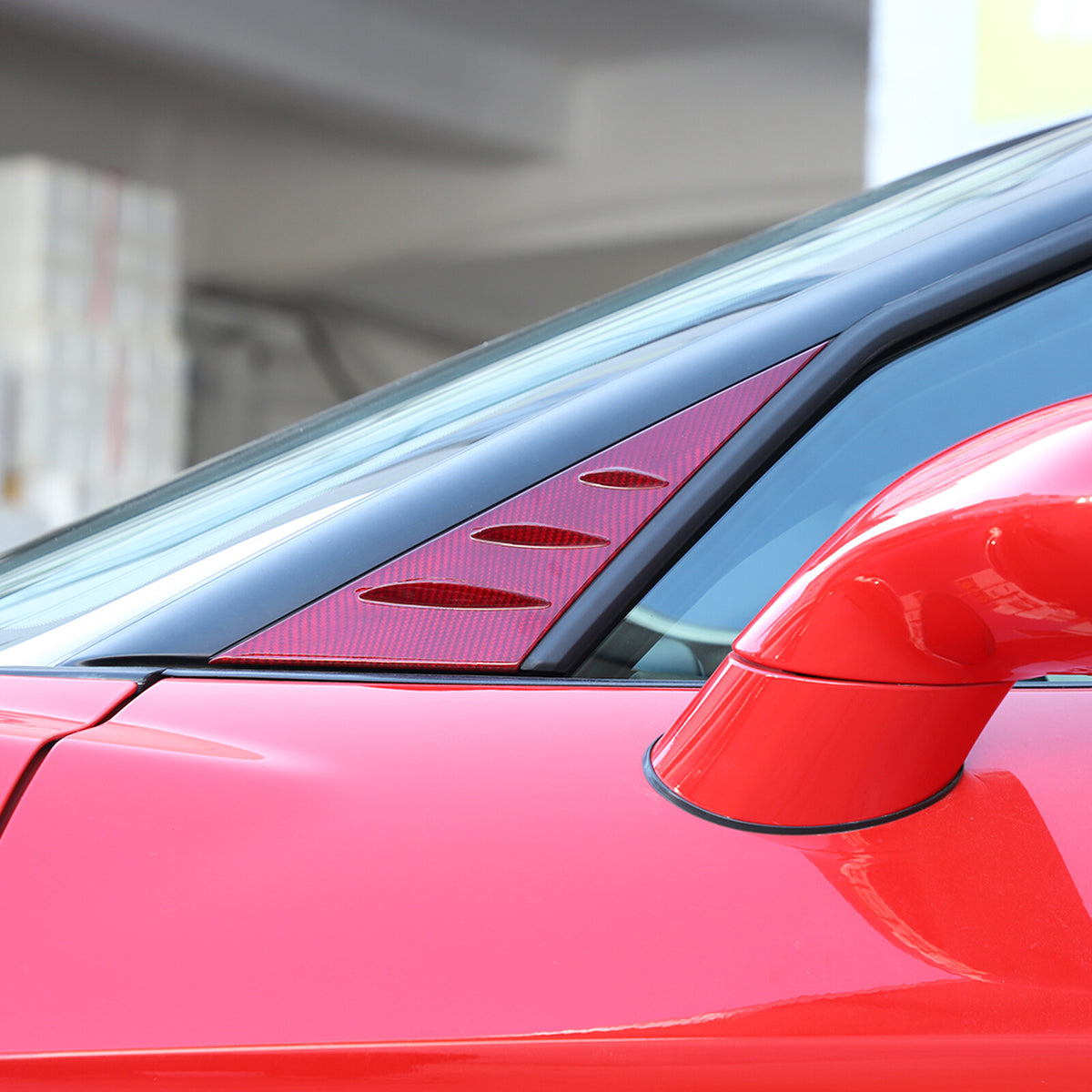 Red Real Carbon Fiber Window Triangle A-Pillar Cover Trim For Corvette C6 05-13 11