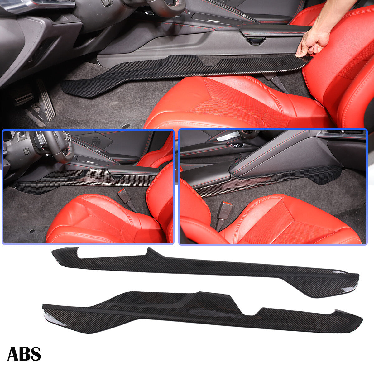 ABS Carbon Fiber Center Console Side Trim Strip Cover For Corvette C8 2020-2026 2