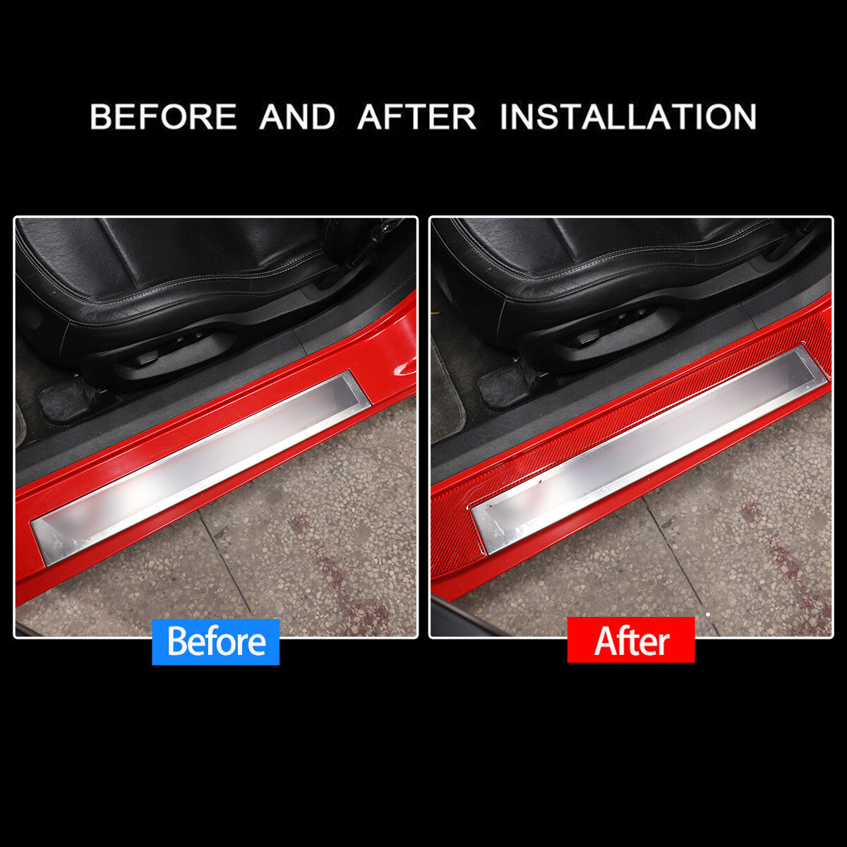 Red Carbon Fiber Door Sill Scratch Resistant Trim Sticker For Corvette C7 14-19 2