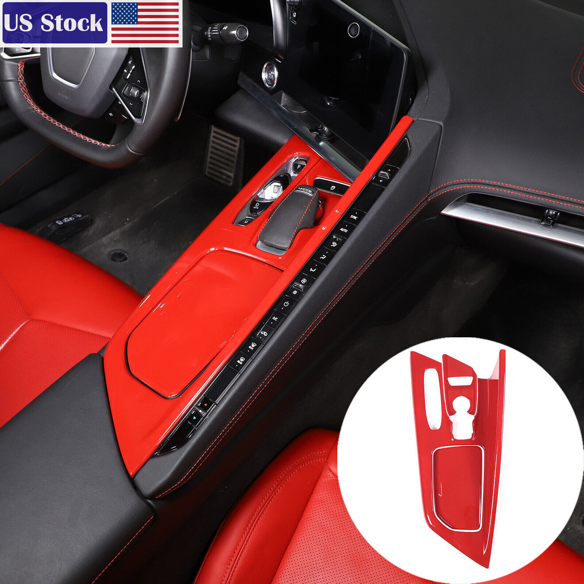Red ABS Center Console Gear Frame Trim Cover Fit for Corvette C8 2020-2025 US 1
