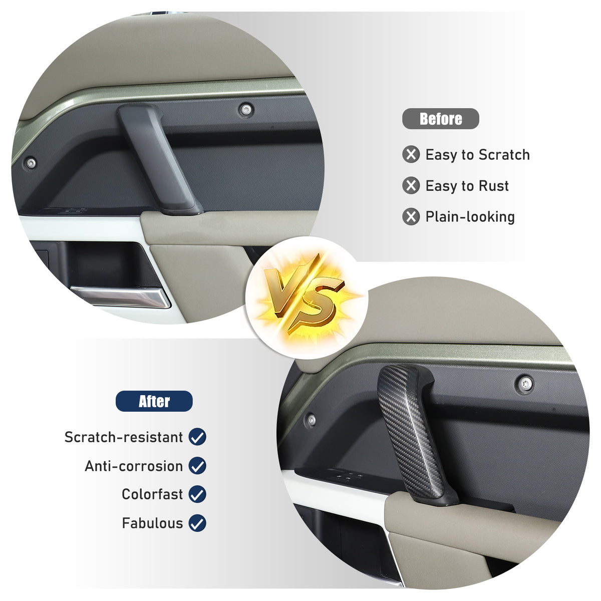 Matte Real Carbon Interior Door Handle Cover Trim For LR Defender 110 2020-23 4