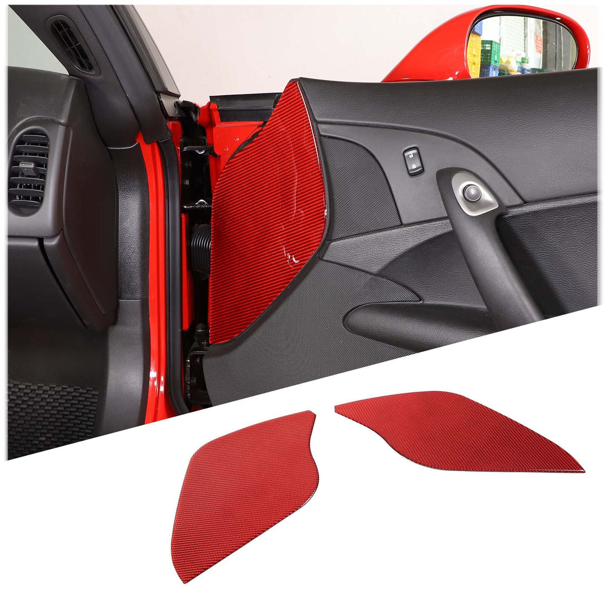 Red Carbon Fiber Door Pad cushion Panel Cover Sticker For Corvette C6 2005-13 1
