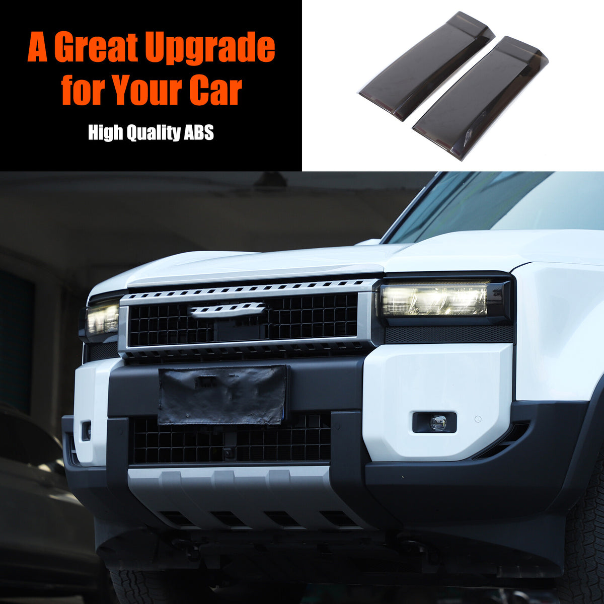 Black Smoked Front Headlight Len Cover For Toyota Land Cruiser LC250 24+ 18