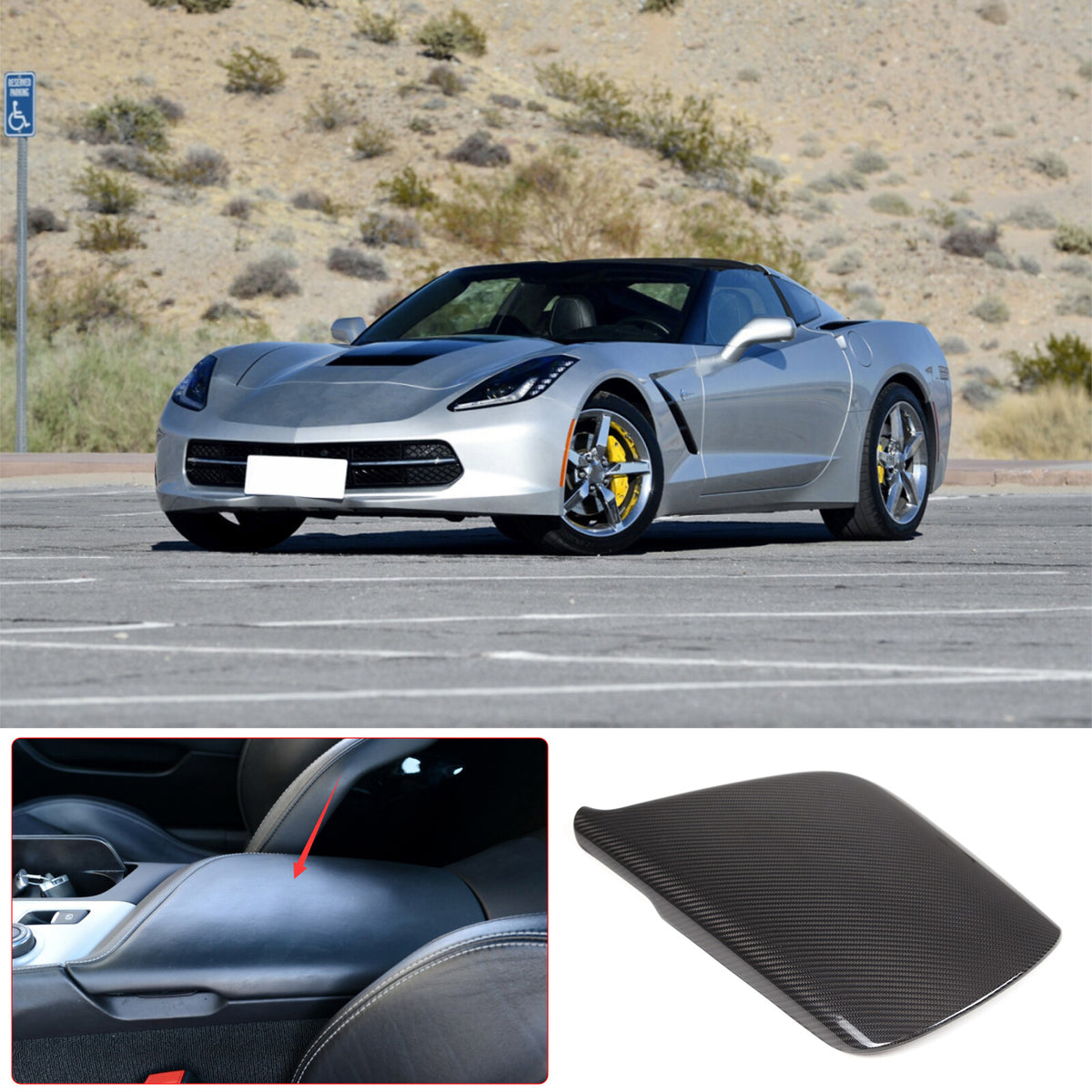 Real Carbon fiber Center Console Armrest Box Cover Trim For Corvette C7 2014-19 10