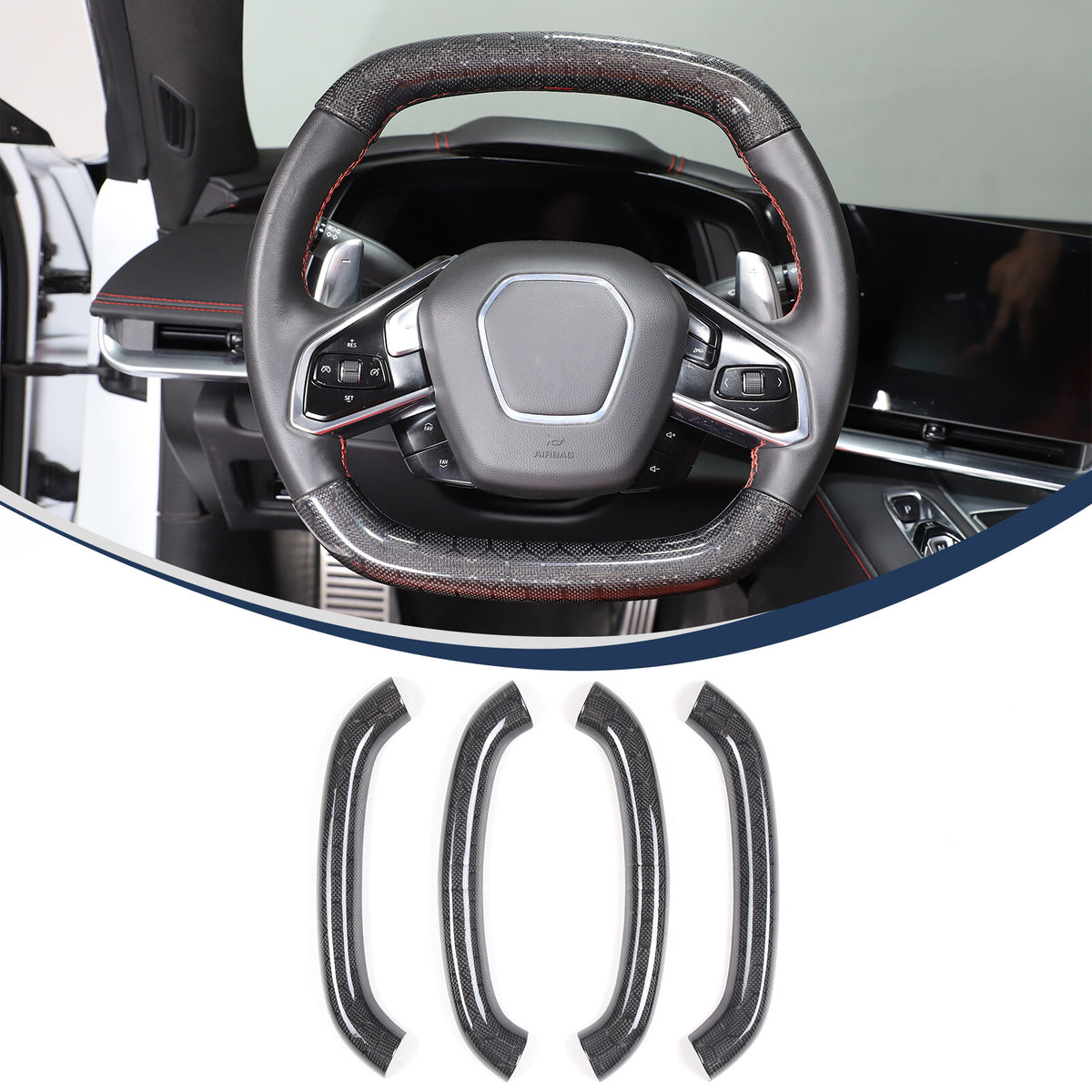 Real Honeycomb Carbon Fiber Steering Wheel Top Handle Cover Trim For C8 Corvette 5