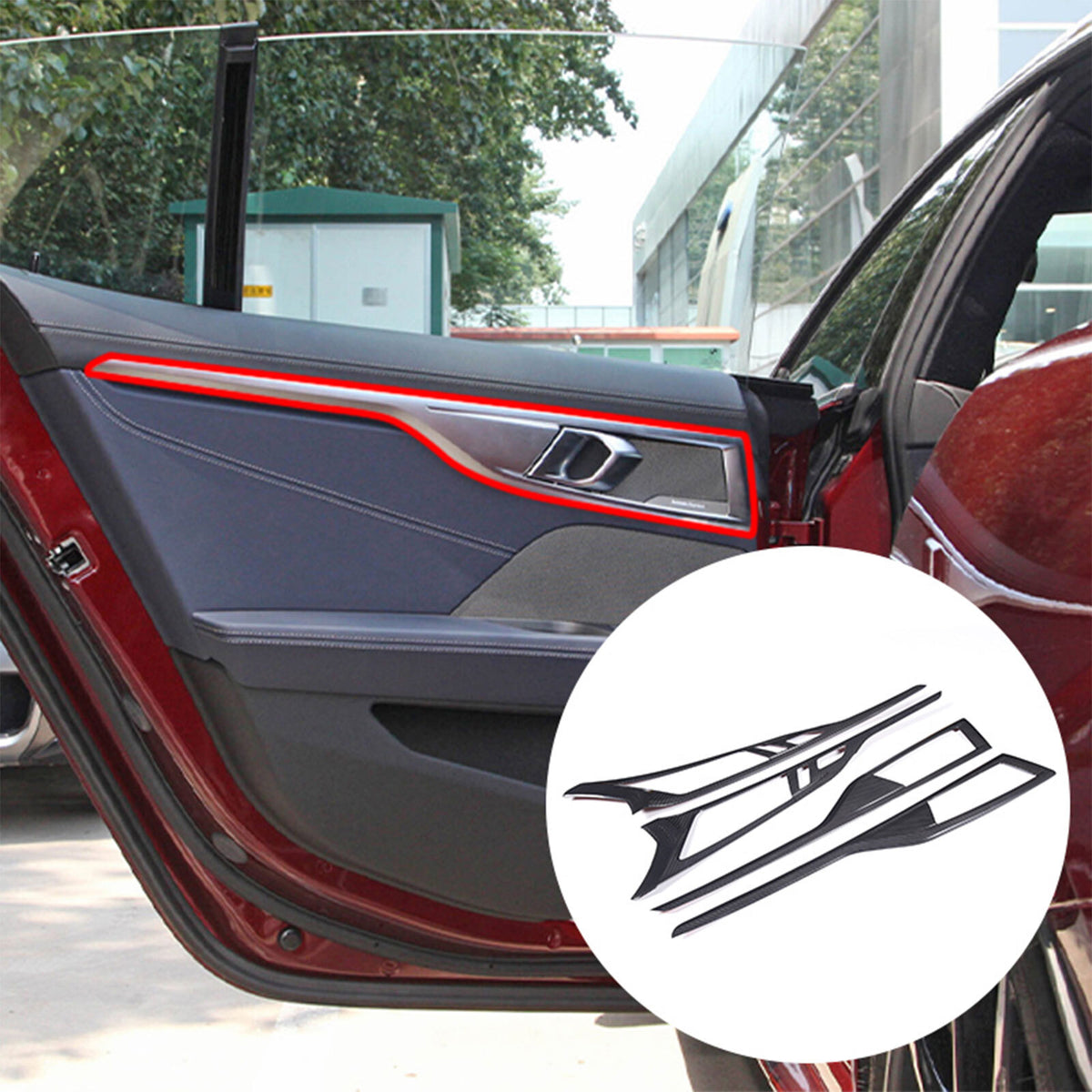 Real Carbon Fiber Door Handle Panel Trim Strip For BMW 8 Series 4-Door 2019-2022 4