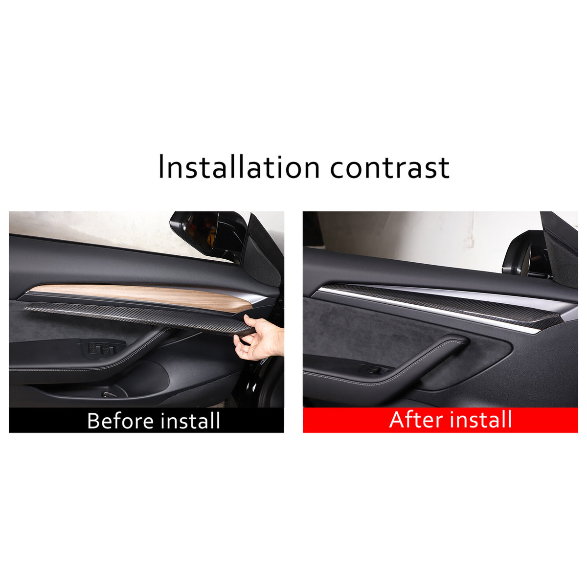 Real Carbon fiber inner door Armrest panel Trim Cover For Tesla Model 3 Y 21-22 15