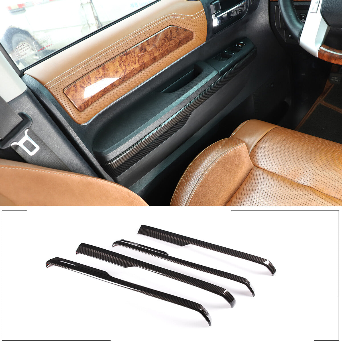 Carbon fiber Color Door Armrest Panel Trim For Toyota Tundra Crew Cab 14-20 1