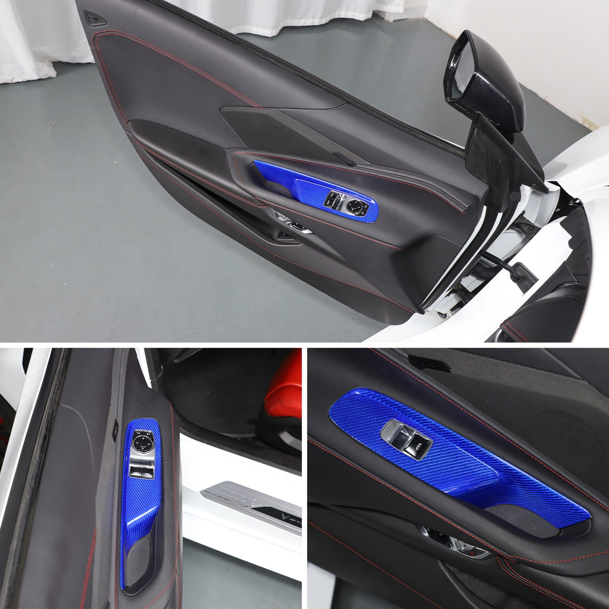 Blue Real Carbon Fiber Window Lift Switch Trim For Corvette C8 Coupe 20+ US 4