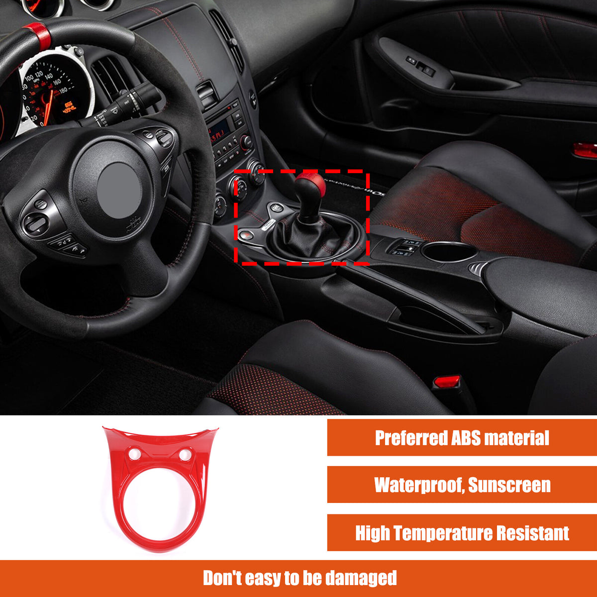 Sport Red ABS Center Console Gear Shift Frame Trim For Nissan 370Z MT 2009-2020 16