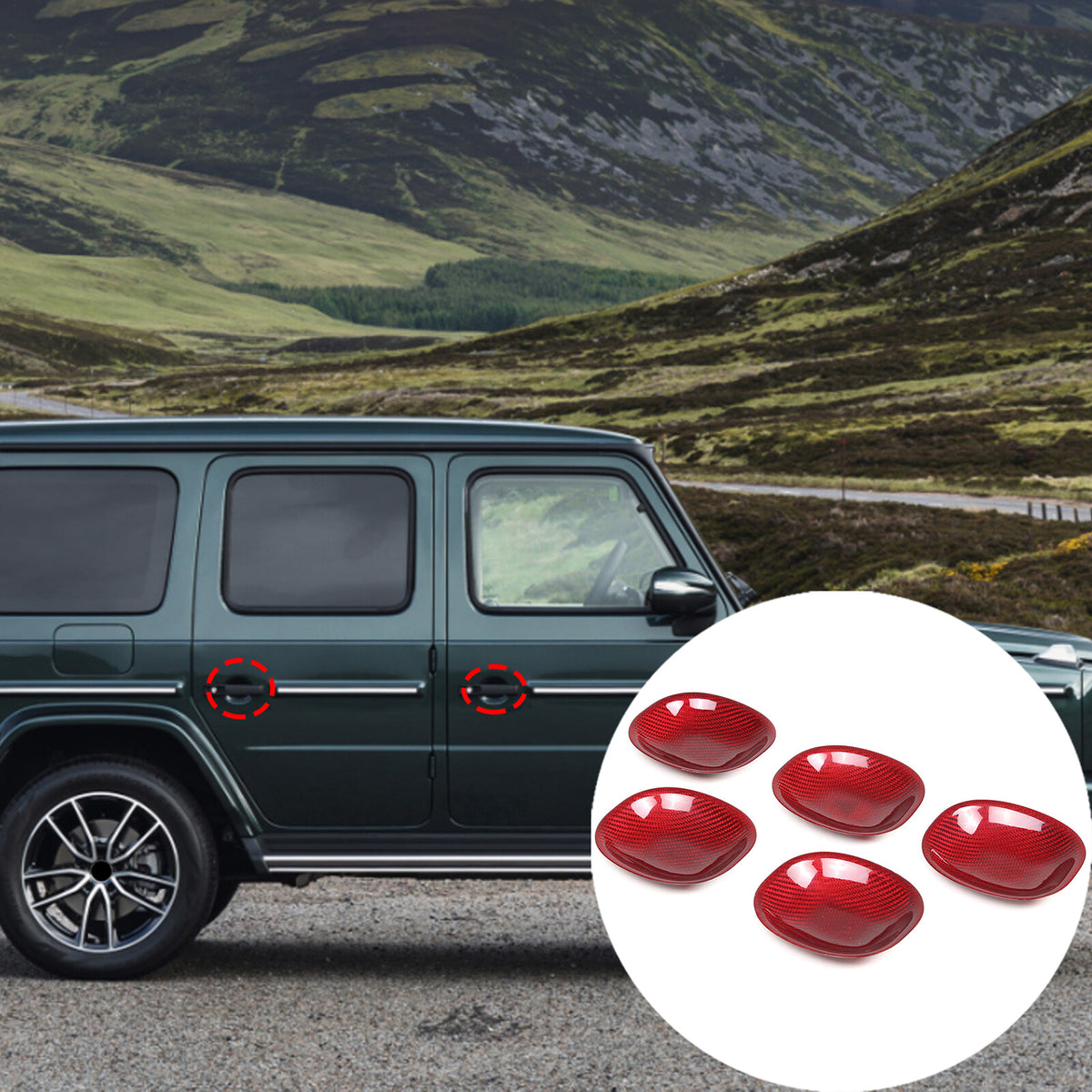 Red Real Carbon Fiber Exterior Side Door Bowl Cover Trim For Benz G-Class 19-20 11