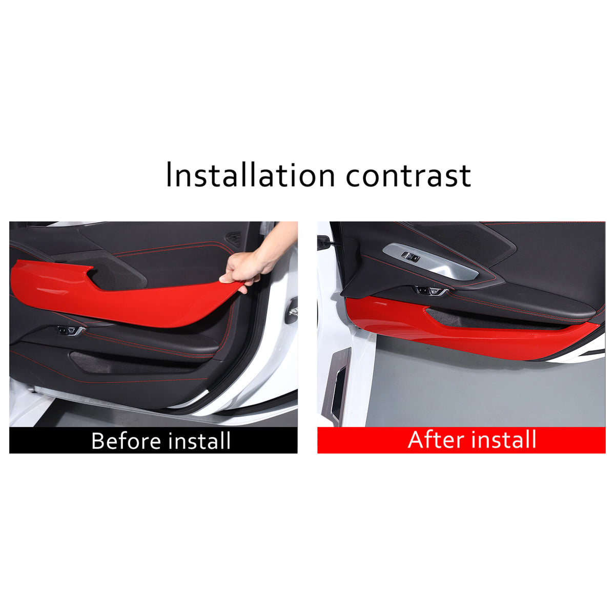 Sports Red ABS Interior Door Anti-kick Panel Cover Trim For Corvette C8 20+ US 19