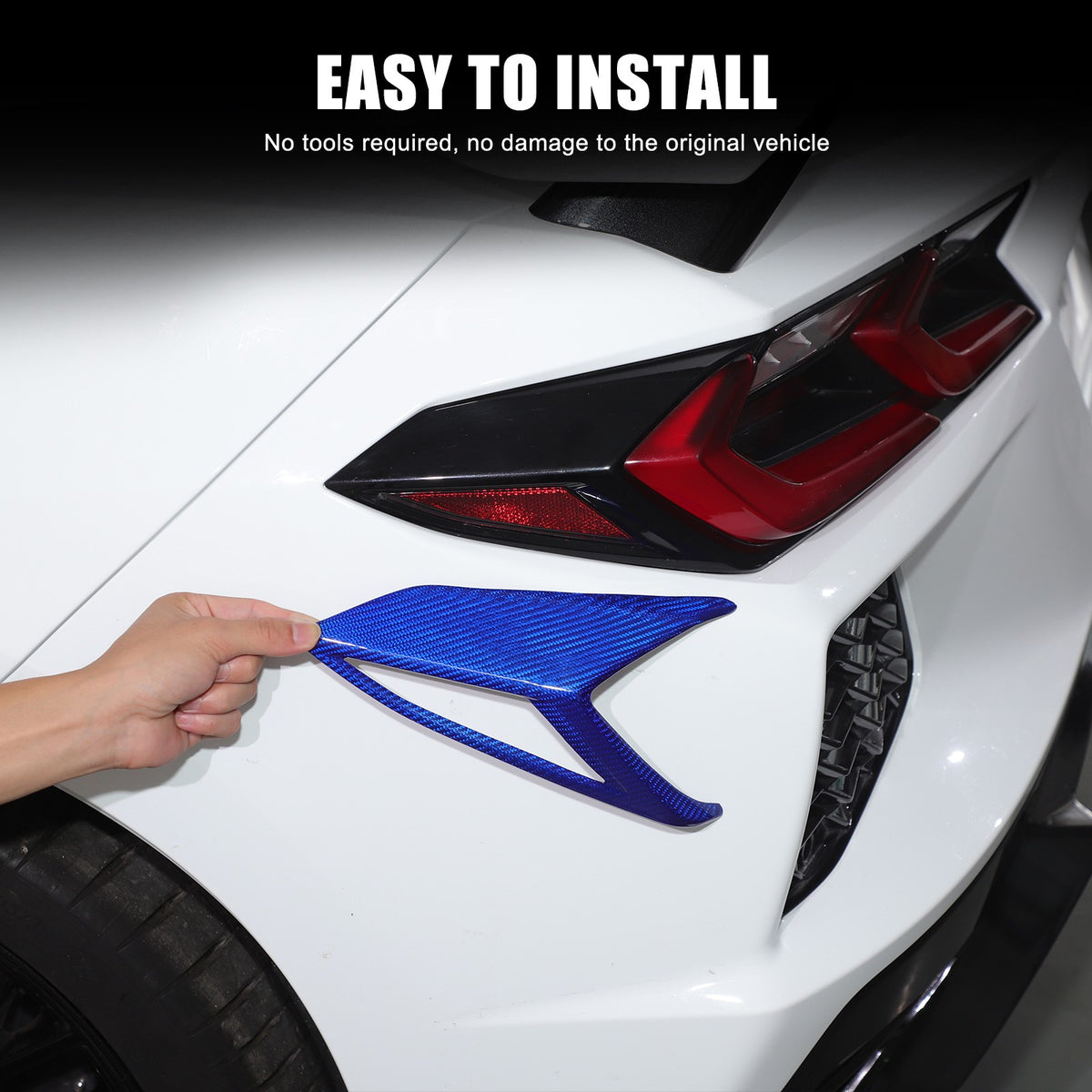Blue Real Carbon Fiber Rear Tail Light Side Trim For Corvette C8 2020+ 8