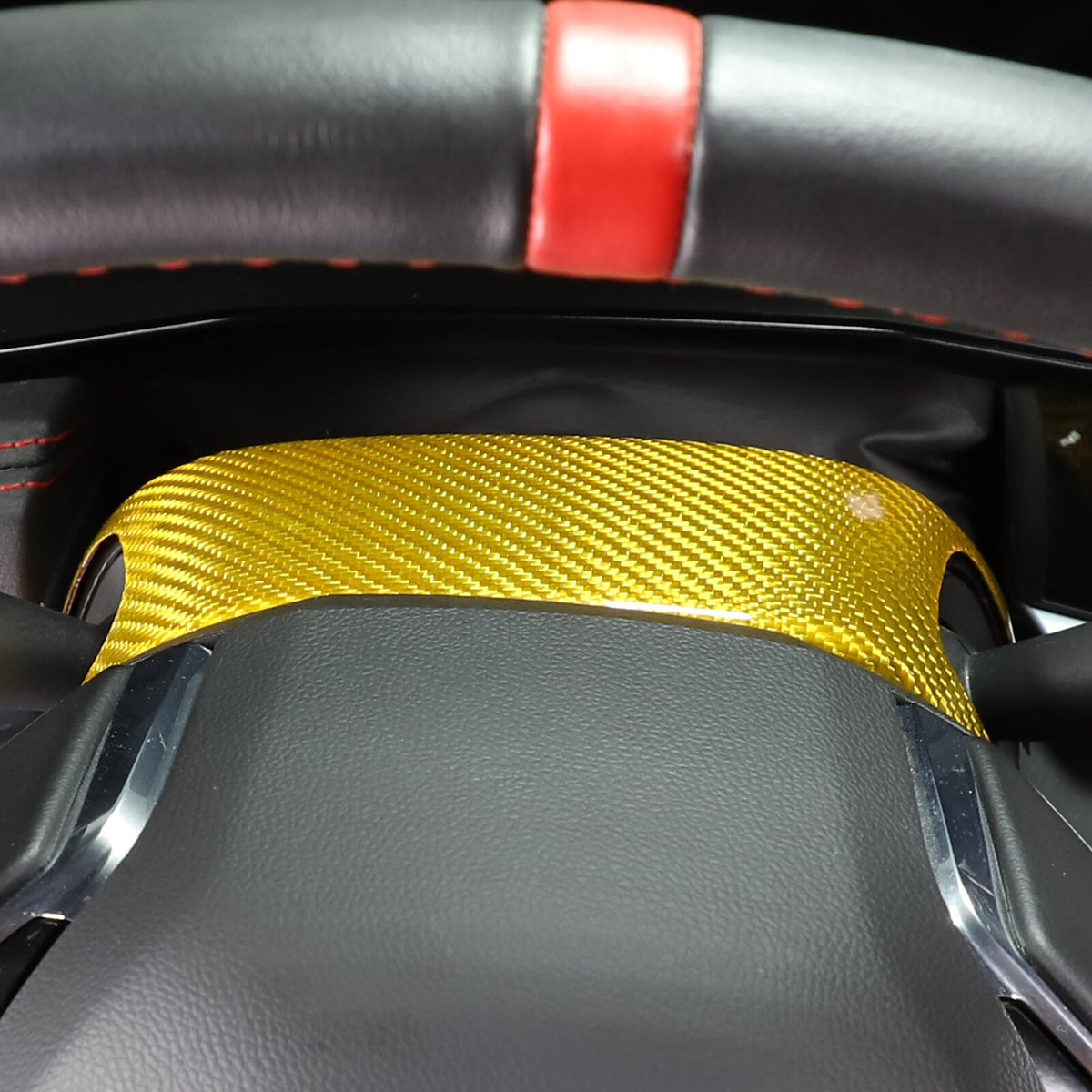 Yellow Carbon fiber Steering Wheel Base Trim Cover For Corvette C8 Z06 2020-26 7