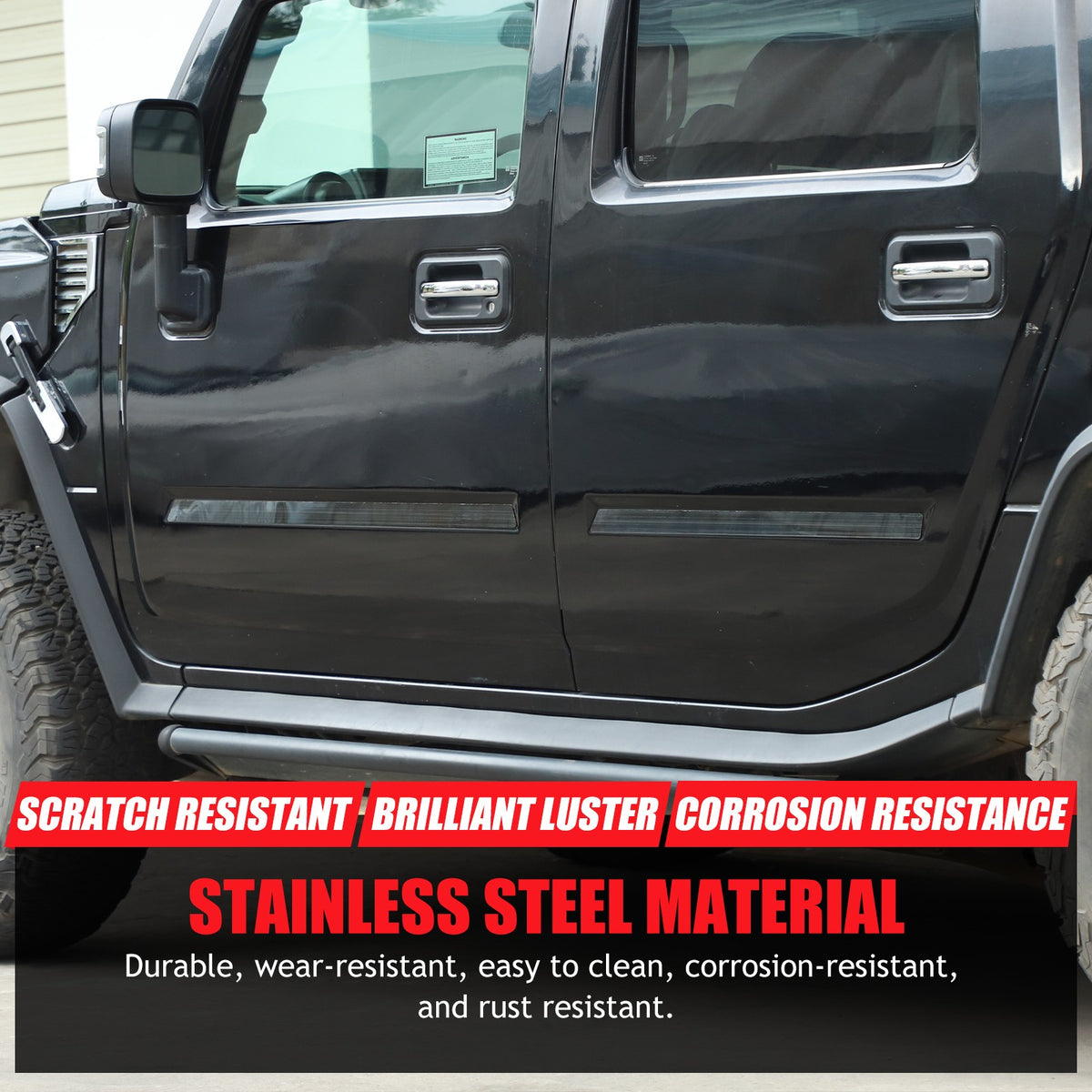 Black Titanium Stainless Steel Body Molding Trim Strips For Hummer H2 2003‑2009 6