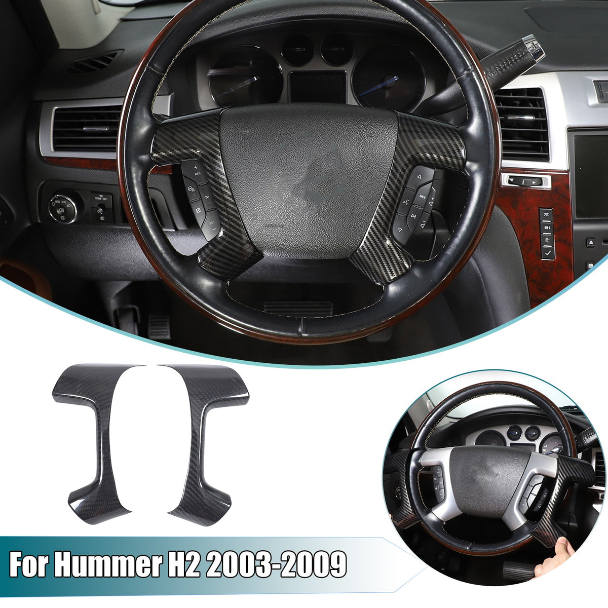 Real Dry Carbon Fiber Steering Wheel Side Button Trim For Hummer H2 2003-2007 1