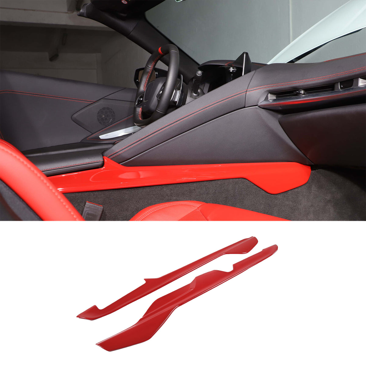 Red Full Interior Set Dash Panel Decor Cover Trim Kit For Corvette C8 2020-25 - Variants 1-5 77