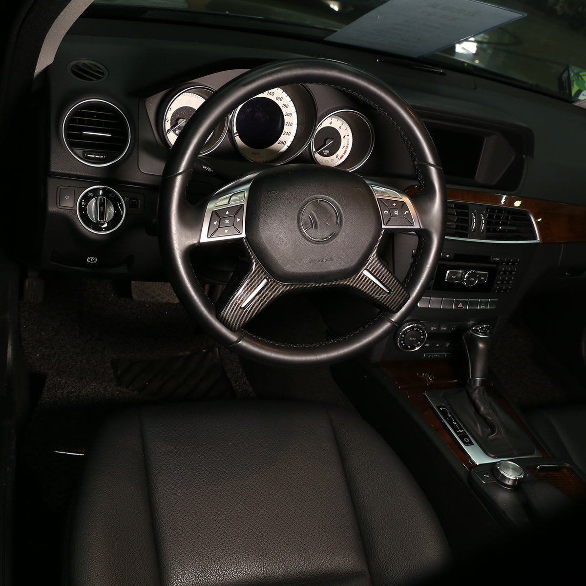 Carbon Fiber ABS Steering Wheel Trim Bezel For Benz C-Class W204 2011-2013 4