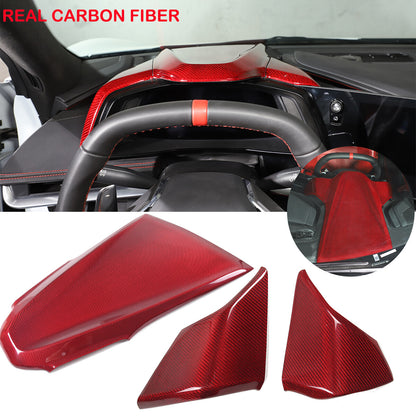 Red Carbon Fiber Dashboard Instrument Upper Panel Trim for Corvette C8 2020-25 1