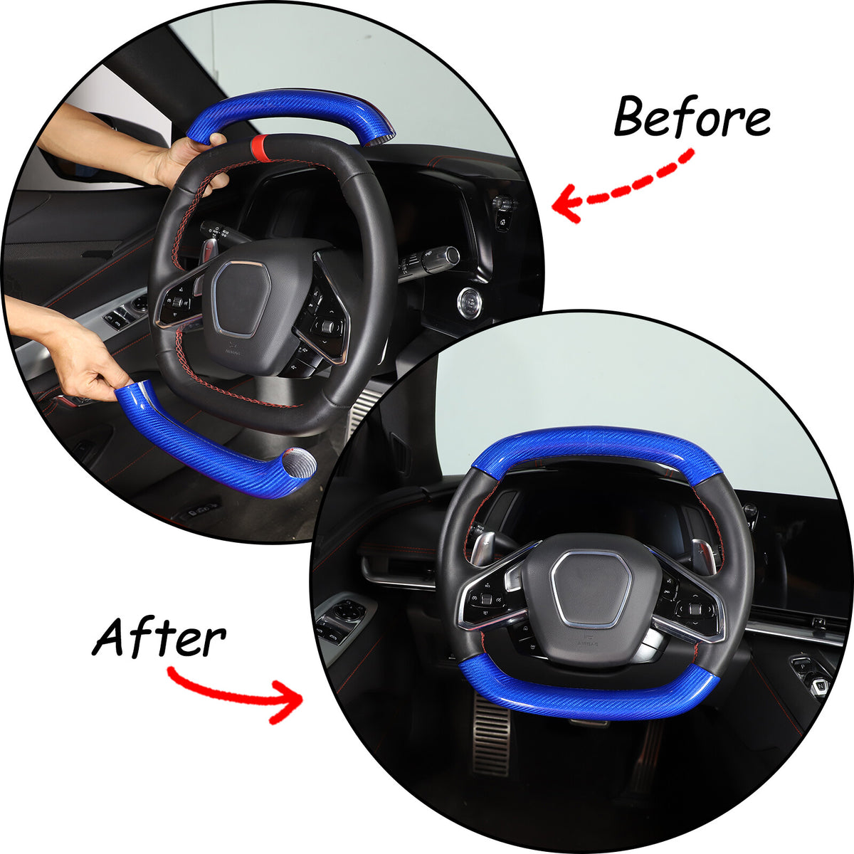 Blue Carbon Fiber Steering Wheel Top Lower Handle Cover Trim For C8 Corvette 16