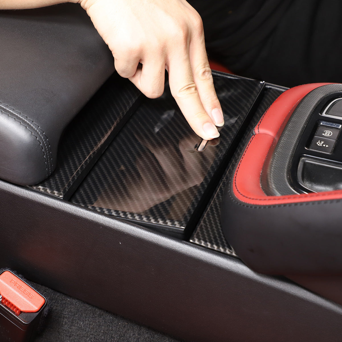 Carbon Fiber Center Armrest Box & Cup Panel Trim Kit for Jaguar F-TYPE 2013-24 9
