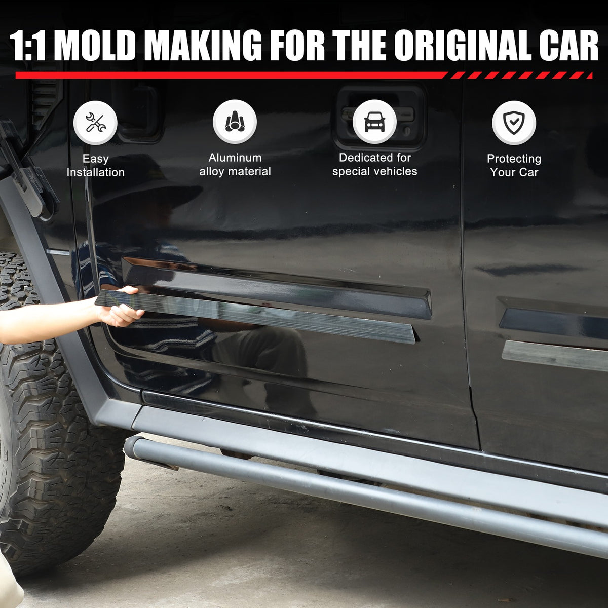 Black Titanium Stainless Steel Body Molding Trim Strips For Hummer H2 2003‑2009 5