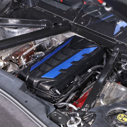 Carbon Fiber Engine Bay Panel Cover Trim in Edge Blue For Corvette C8 2020-26 US 24