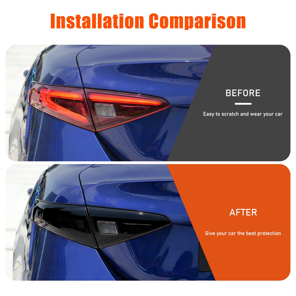 Four Smoked Covers Rear Tail Light Blackout Molded For Alfa Romeo Giulia 2017-22 24