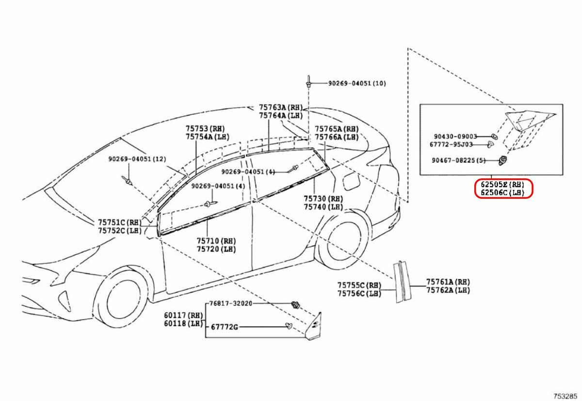 Toyota Genuine Prius Rear Quarter Moldings 2016-2018 Left and Right Set OEM 3